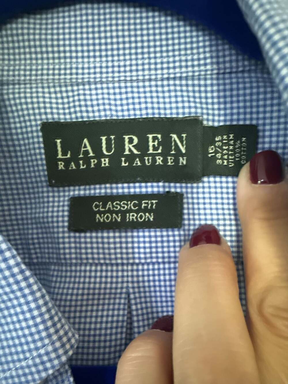Lauren Ralph Lauren Classic Fit Dress Shirt Size 16 34/35 Blue Check